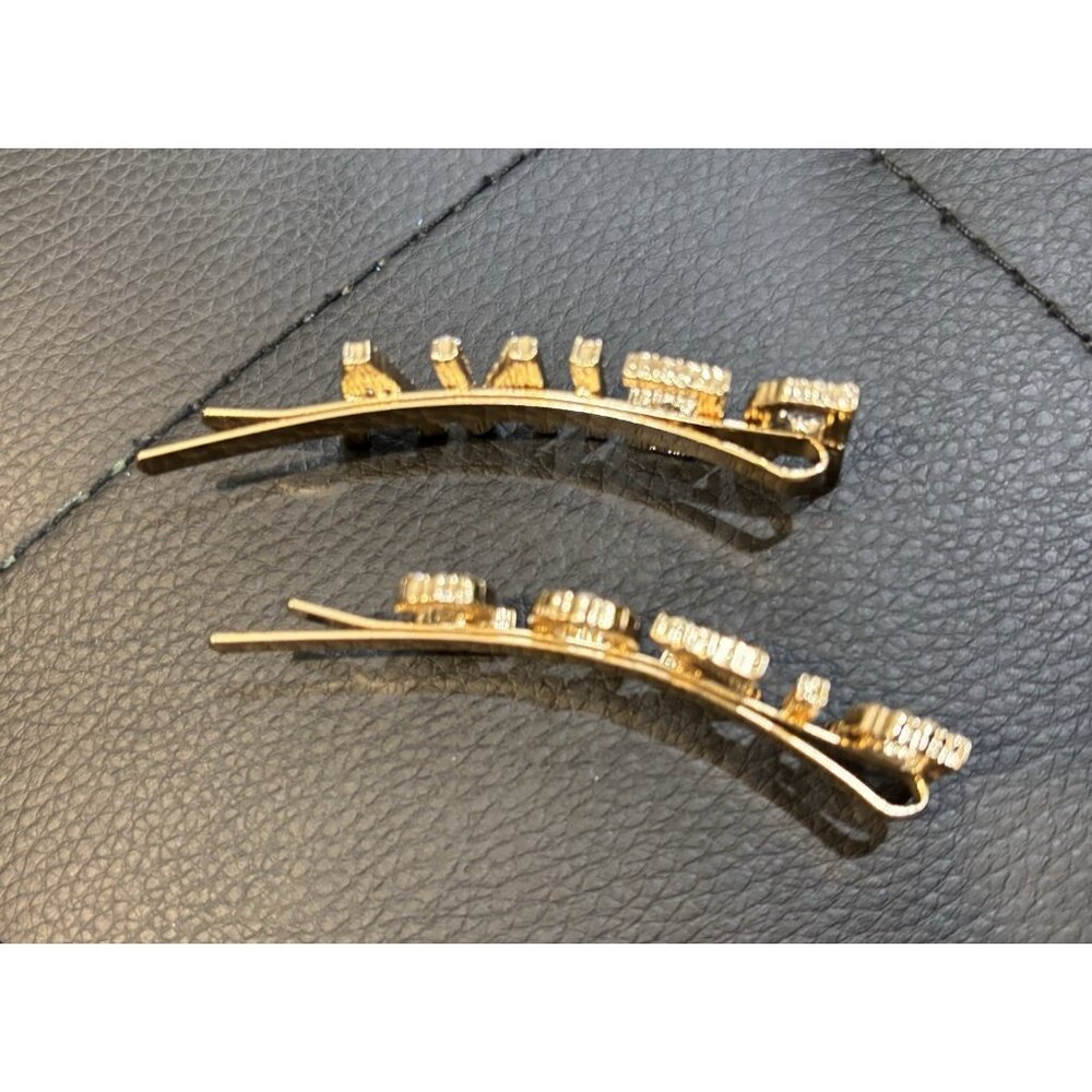 Set Of 2 Hair Clip/ Bobby Pins RIZOS And REINA (Rizos Curls) Gold Rhinestone - Picture 7 of 8
